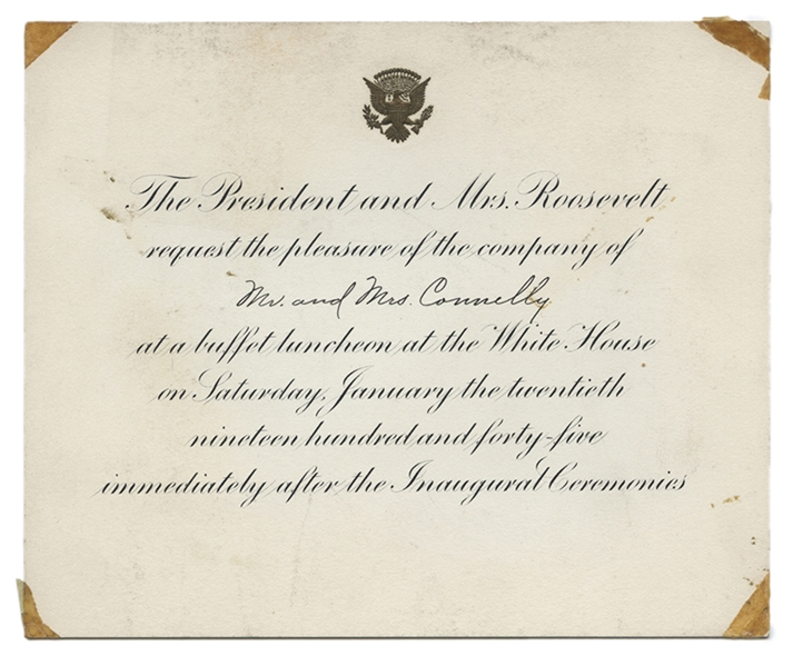 Honored Guest Non-Transferable Pass to The White House Grounds Inauguration Ceremonies of January 20th, 1945. 