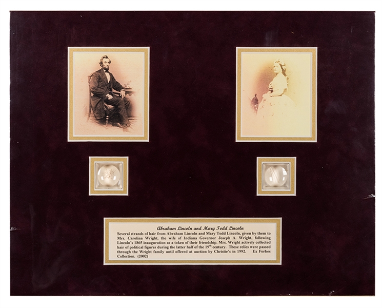 Lincoln, Abraham. Samples of Hair Strands Attributed to Abraham and Mary Todd Lincoln. Forbes Collection. 