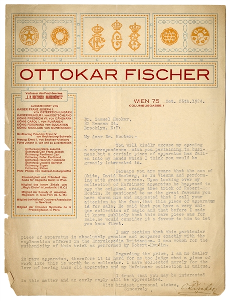 Ottokar Fischer TLS to Dr. Samuel Cox Hooker.
