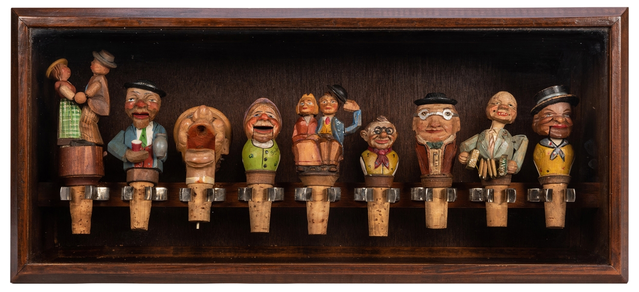 Collection of Vintage Carved Mechanical Bottle Stoppers.
