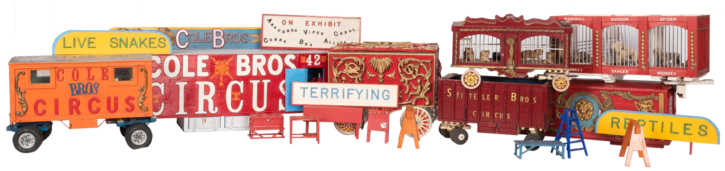 Group of Circus and Side Show Model Trains, Wagons, and Parts