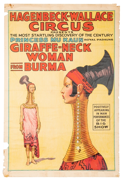 Hagenbeck-Wallace Circus. Giraffe-Neck Woman from Burma.