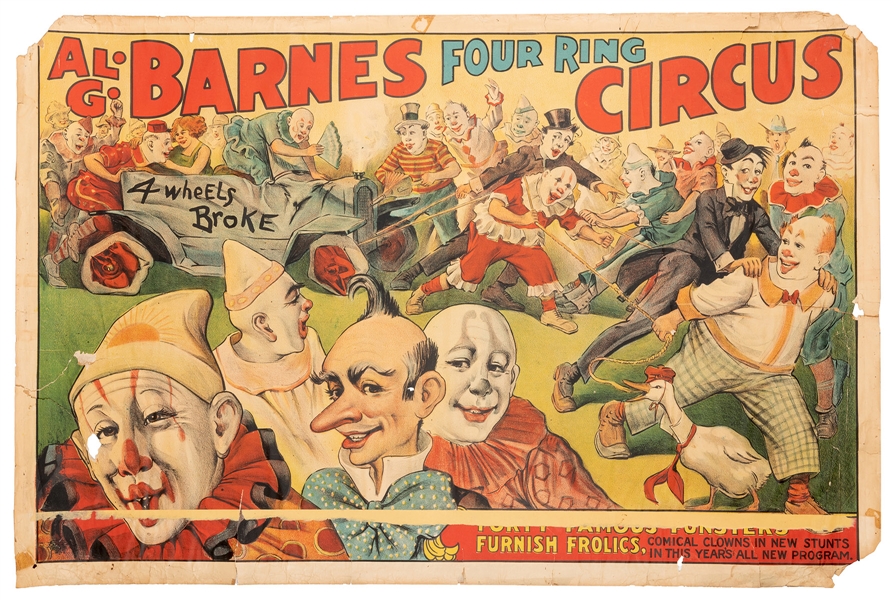 Al G. Barnes Four Ring Circus. Forty Famous Funsters Furnish Frolics.