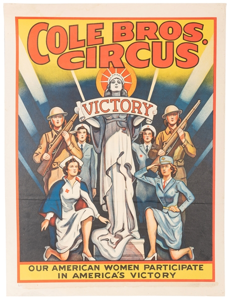 Cole Bros. Circus. Victory. WWII Circus Poster.