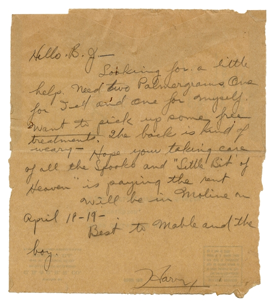 Harry Blackstone Autograph Letter.