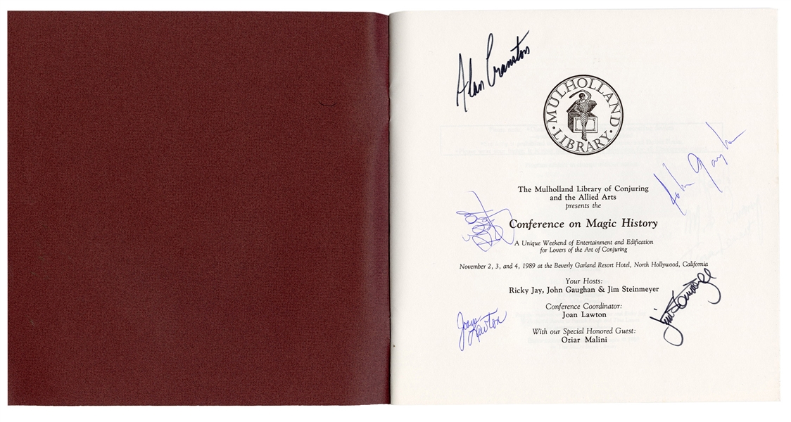 Signed Mulholland Library Conference on Magic History Booklet and Other Memorabilia.