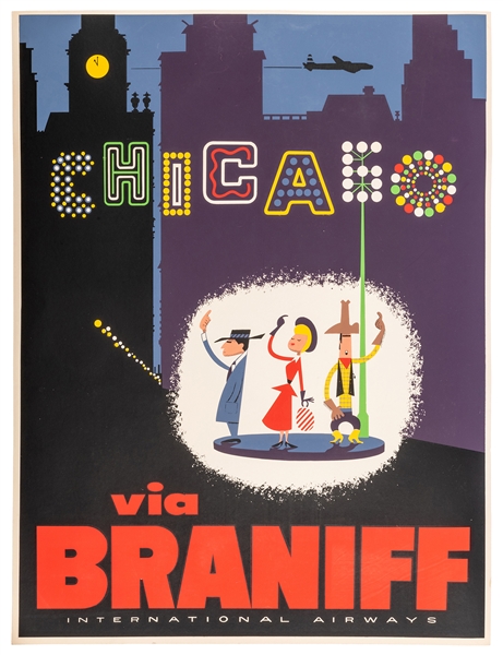 Chicago via Braniff Airways.