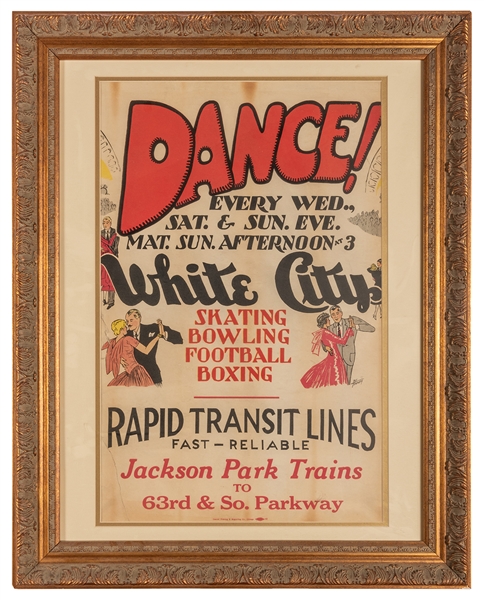 Dance! White City Skating-Bowling-Football-Boxing. Rapid Transit Lines.