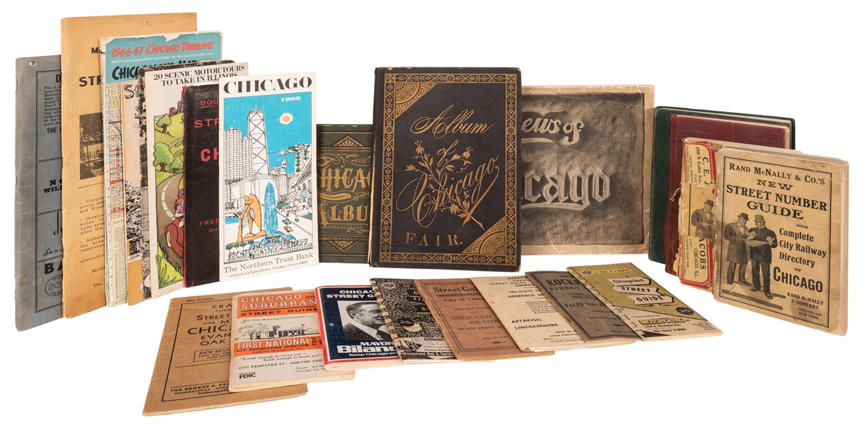 Collection of 30 Street Guides, Maps, and Souvenirs of Chicago and Surrounding Regions.