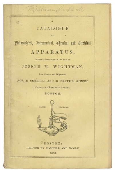 Joseph M. Wightman. Catalogue of Philosophical, Astronomical, Chemical, and Electrical Apparatus.