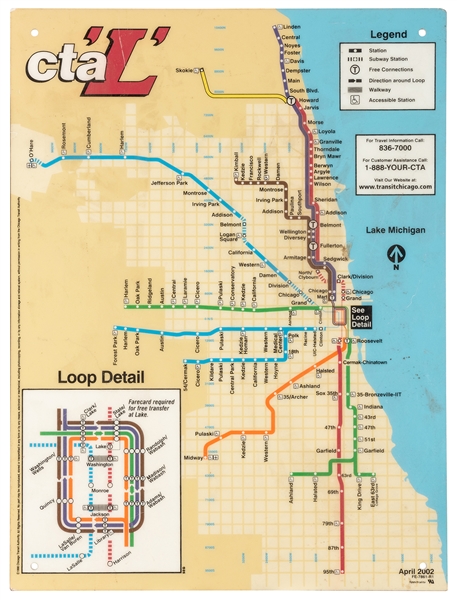 CTA ‘L’ Train Route Map Sign.