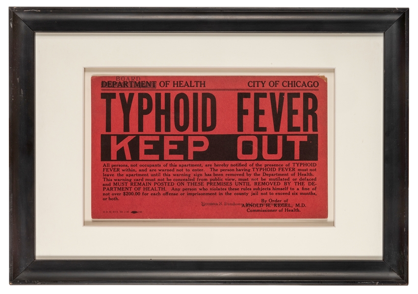 Chicago Typhoid Fever Quarantine Sign.