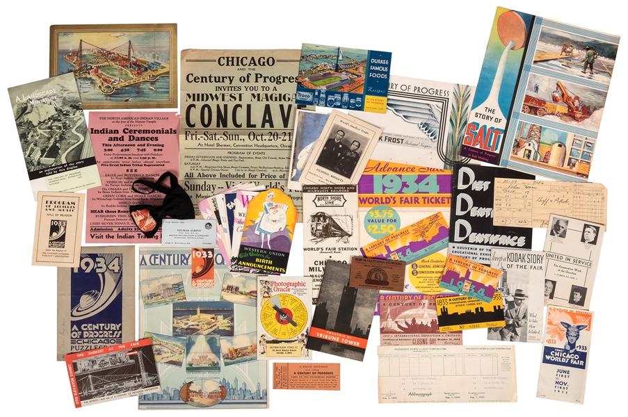 Collection of 1933—34 Chicago World’s Fair “Century of Progress” Ephemera.