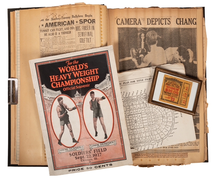 Scrapbook of Dempsey—Tunney 1927 World’s Heavy Weight Championship Memorabilia and Related Ephemera.