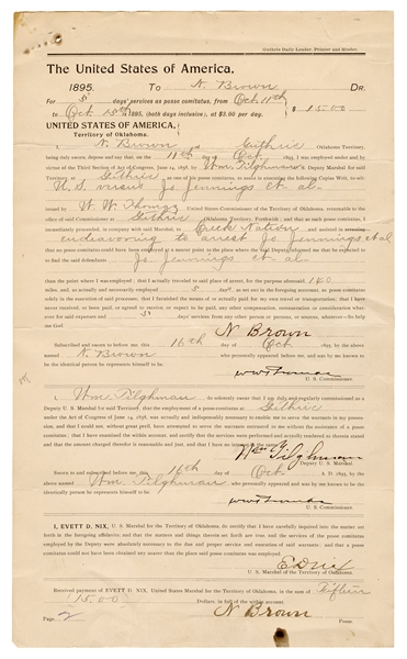 Oklahoma Territory Posse Document Signed by William “Bill” Tilghman.