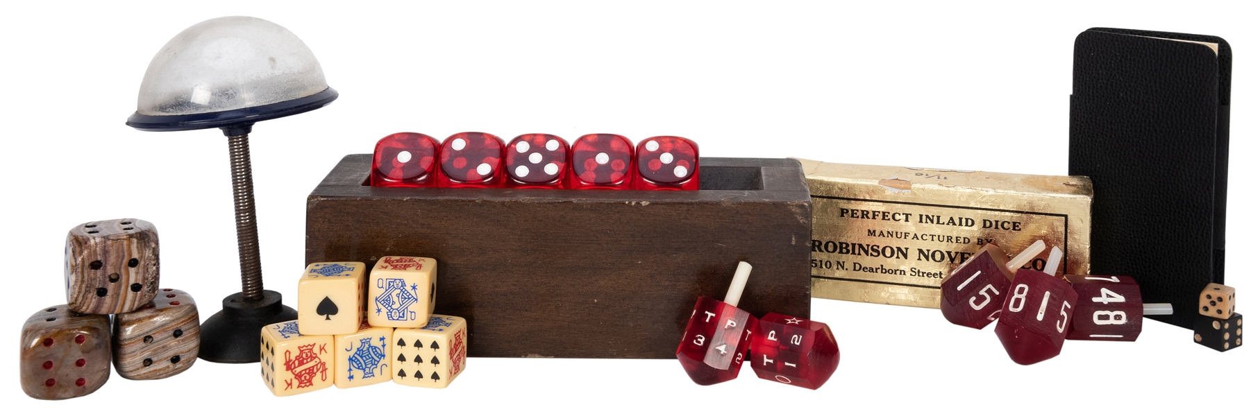 Collection of Novelty Dice and Rolling Logs.