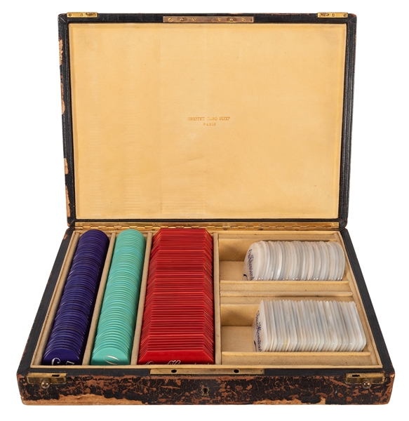 Cased Mother of Pearl Gambling Chip Set.