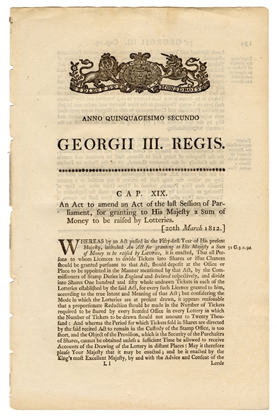 Antique Legal Documents and Acts of Parliament on Gambling