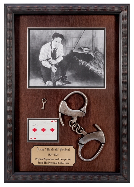 Houdini-Owned Key and Signed Houdini Playing Card.