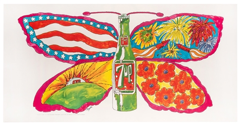 Dypold, Pat. Butterfly & Bottle. 7 Up Fallpaper Poster. 1969. 
