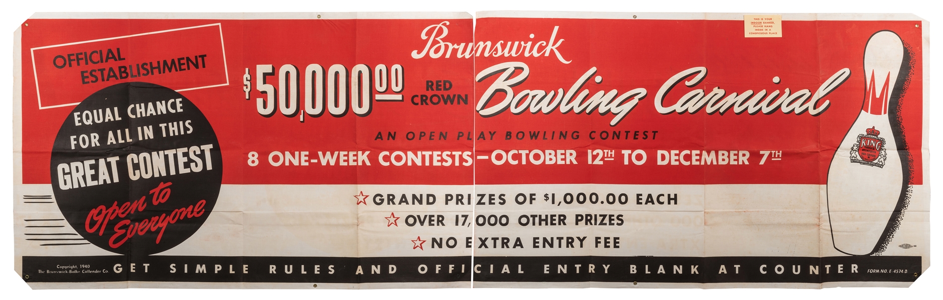 Brunswick Bowling Contest Advertisement Banner.