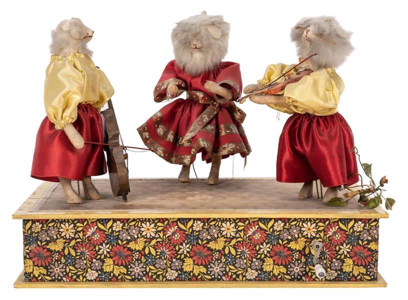 Antique Musical Cats String Band Manivelle Automaton.