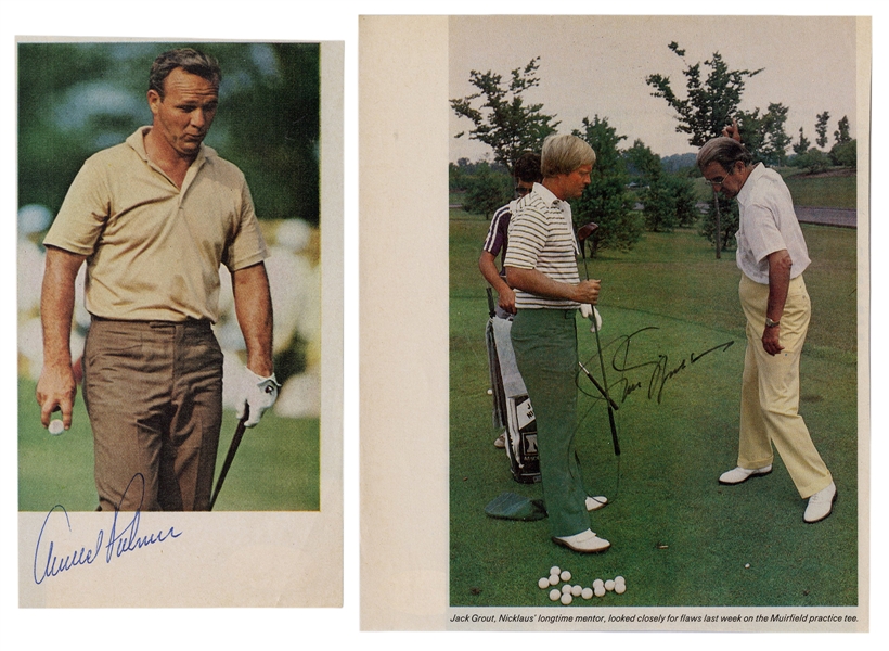 Jack Nicklaus and Arnold Palmer Signed Cut Photos.