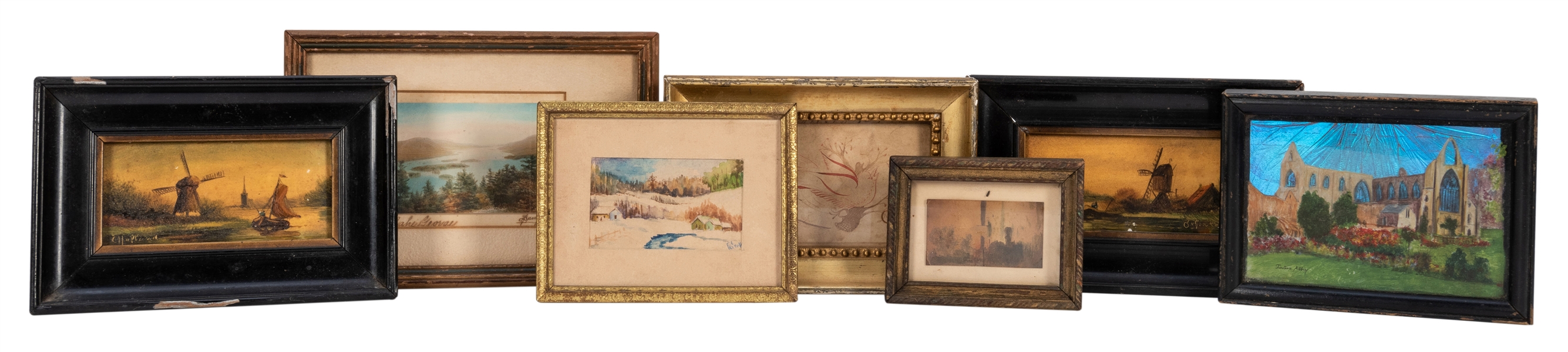 Group of Seven Miniature Paintings and Drawings.