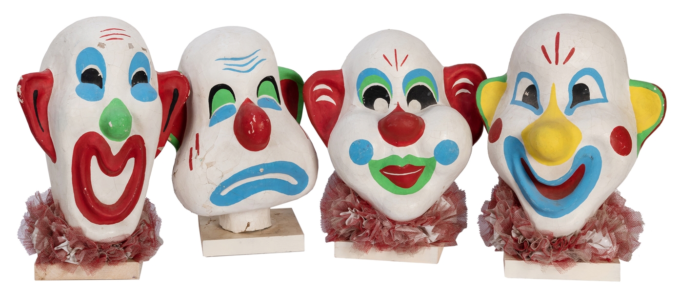 Group of Four Papier- Fairground Clown Heads.