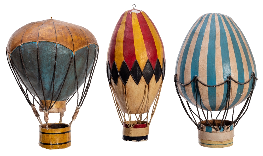 Trio of Papier-Mâché Folk Art Hot Air Balloons.