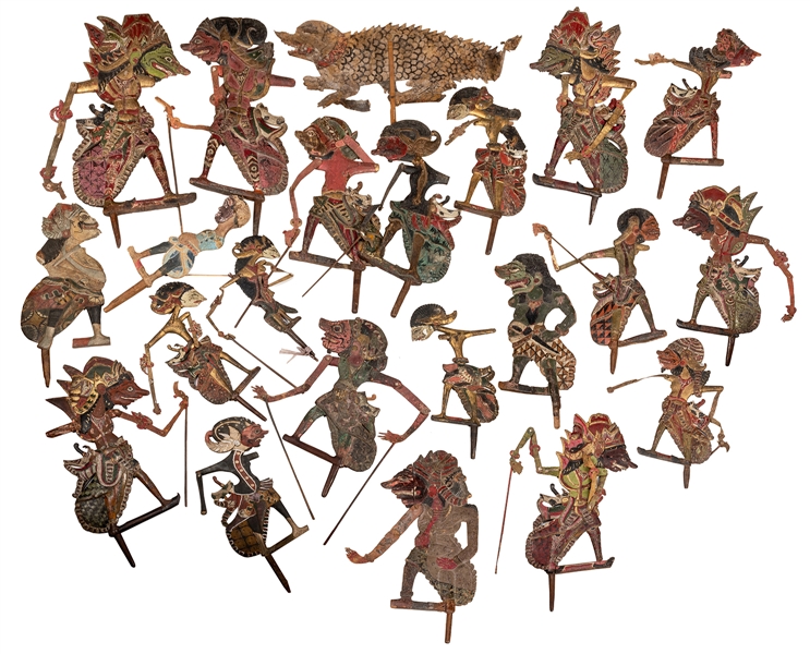 Collection of 22 Indonesian Shadow Puppets.