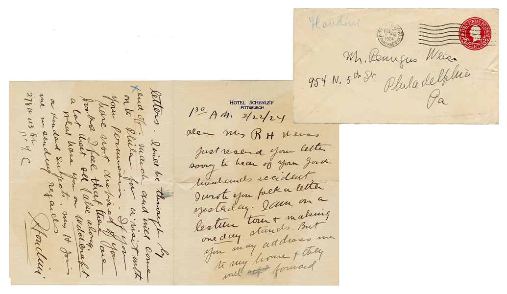 Harry Houdini Autograph Letter Signed, “Houdini,” to Mrs. Remigius Weiss.