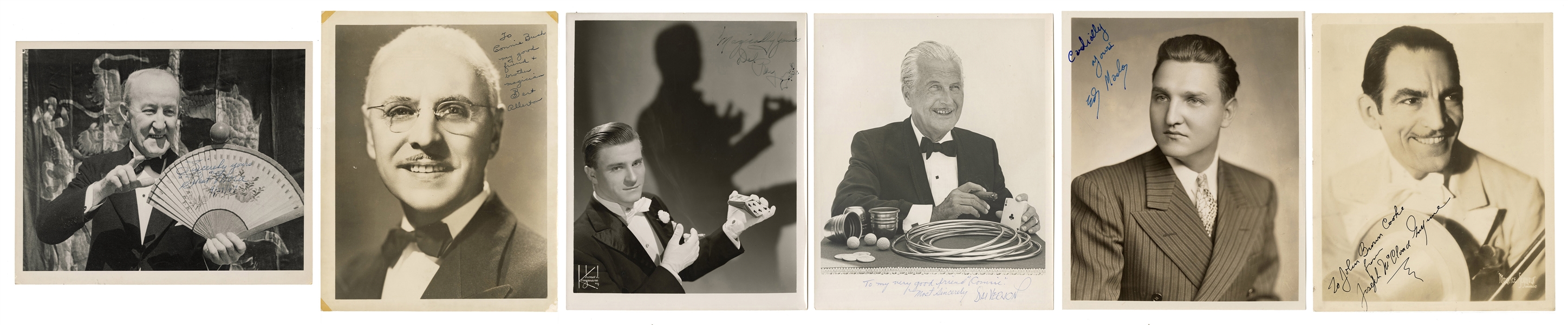 Six Signed Photographs of Famous Magicians.