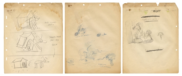 Disney Pluto Preliminary Animation Sketch, and Two Others.