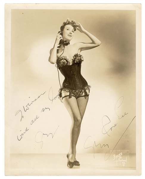Gypsy Rose Lee Inscribed and Signed Striptease Photo.