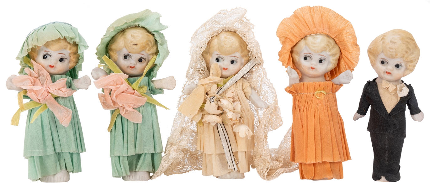  Porcelain Wedding Party Cake Topper Dolls. Circa 1920s/30s....