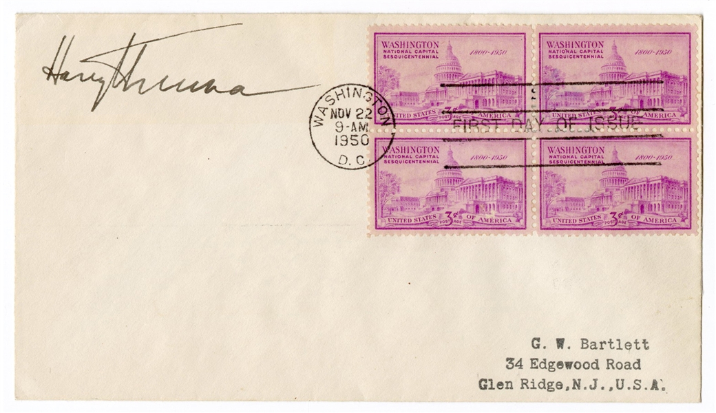  Harry Truman Signed FDC. 1950. Commemorating the sesquicent...