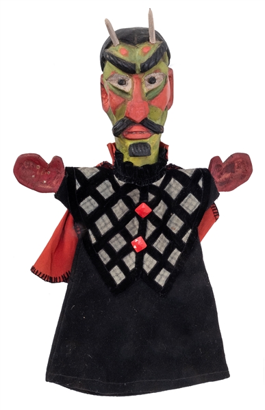  Carved Mephistopheles Wooden Hand Puppet. 20th century. Car...