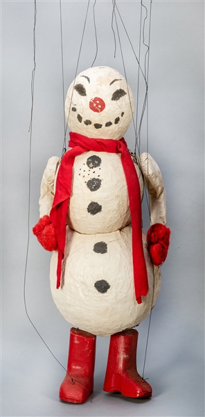  Folk Art Snowman Marionette. American, mid-20th century. Ha...