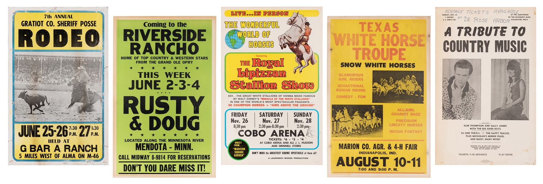  Group of 5 Rodeo and Country Music Window Cards. American, ...