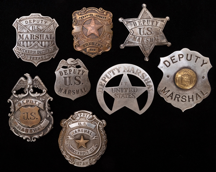  Collection of U.S. Marshal and Sheriff Badges. Eight badges...