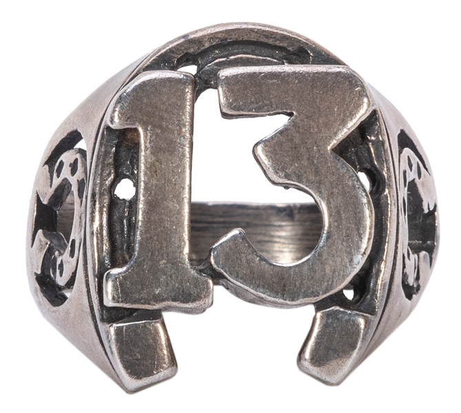  Lucky Number 13 Sterling Silver Ring. Signet-style ring, th...