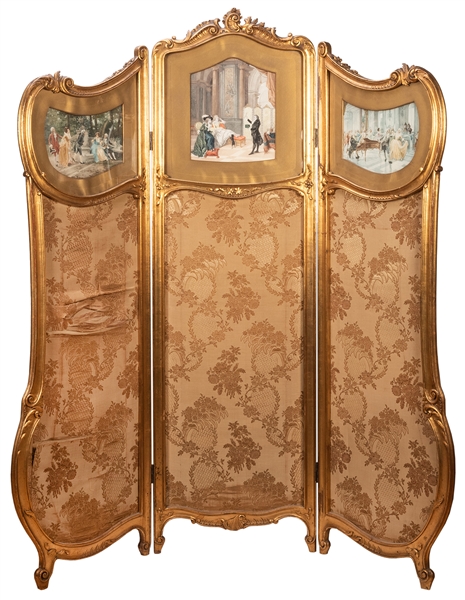 Dressing Screen. French, ca. 1890. Louis XIV-style dressing...