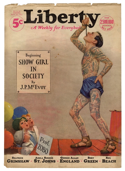  Liberty Magazine 1931 Tattooed Sword Swallower Cover. Front...