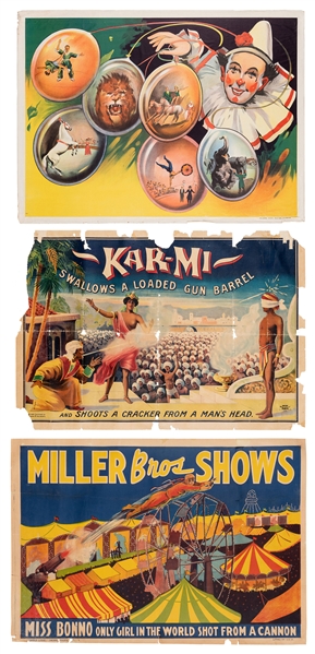  Trio of Magic and Circus Posters. Including Miller Bros. Mi...