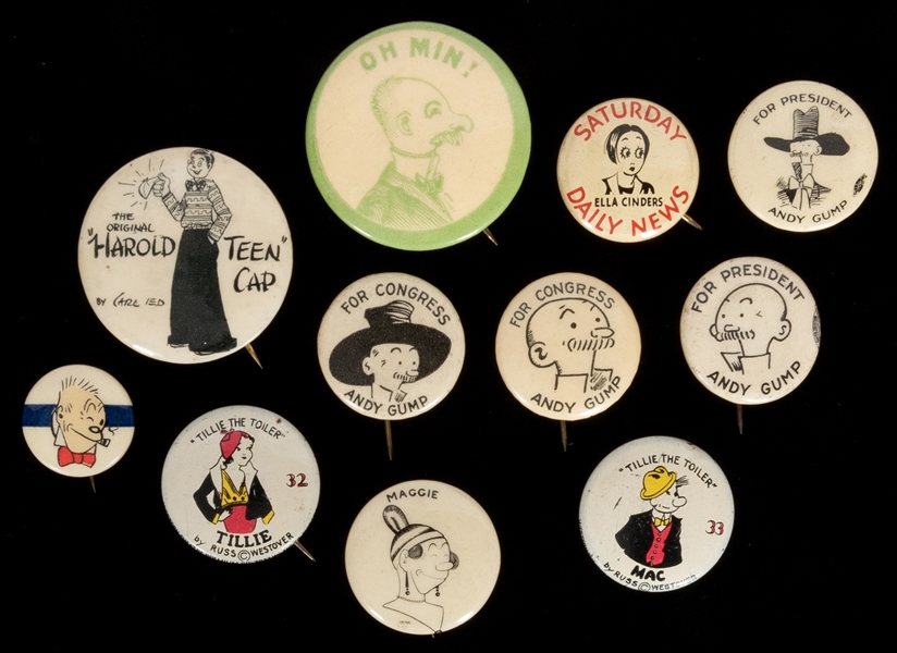  The Gumps and Other Comic Strip Pinbacks. Group of 11 pinba...
