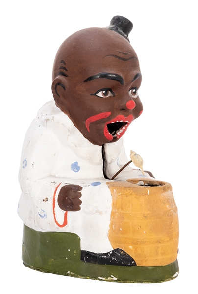  Black Clown Figure with Moveable Mouse in Barrel. Early 20t...