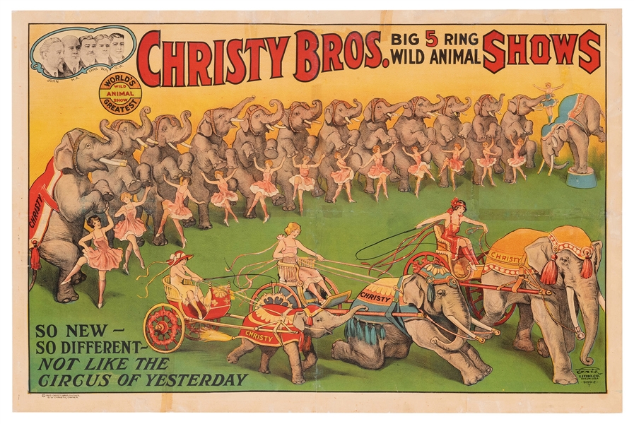  Christy Bros. Big 5 Ring Wild Animal Shows. Erie Litho, 192...