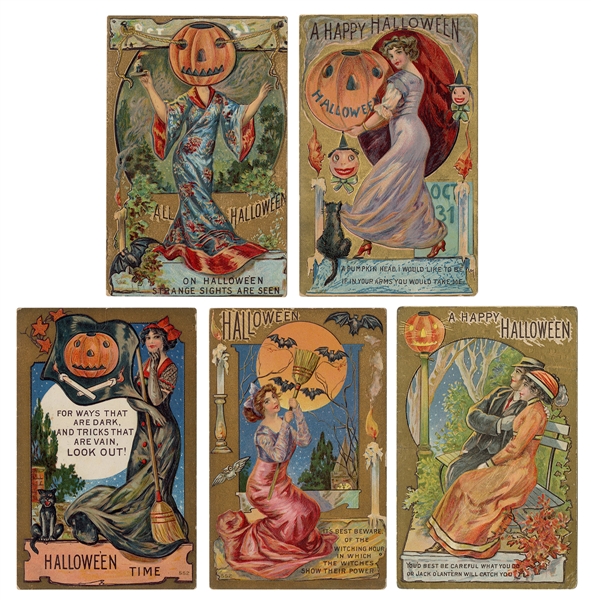  Five John Winsch Halloween Postcards, [Series No. 552]. Ger...