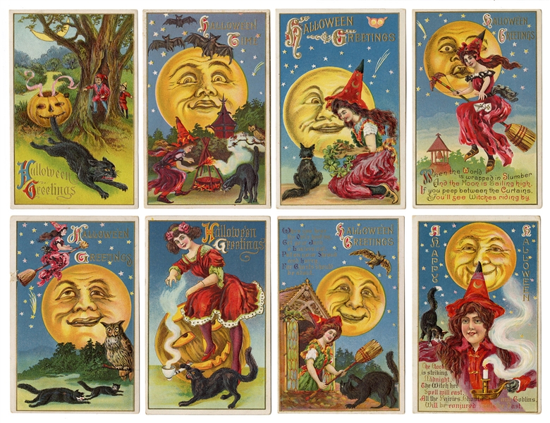  Nine John Winsch Halloween Postcards, [Series No. 116]. Ger...